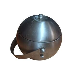 Vintage Mid Century 2 Piece Brushed Steel Double Wall Ice Bucket With Handle